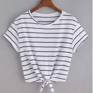 Striped tie-front tee